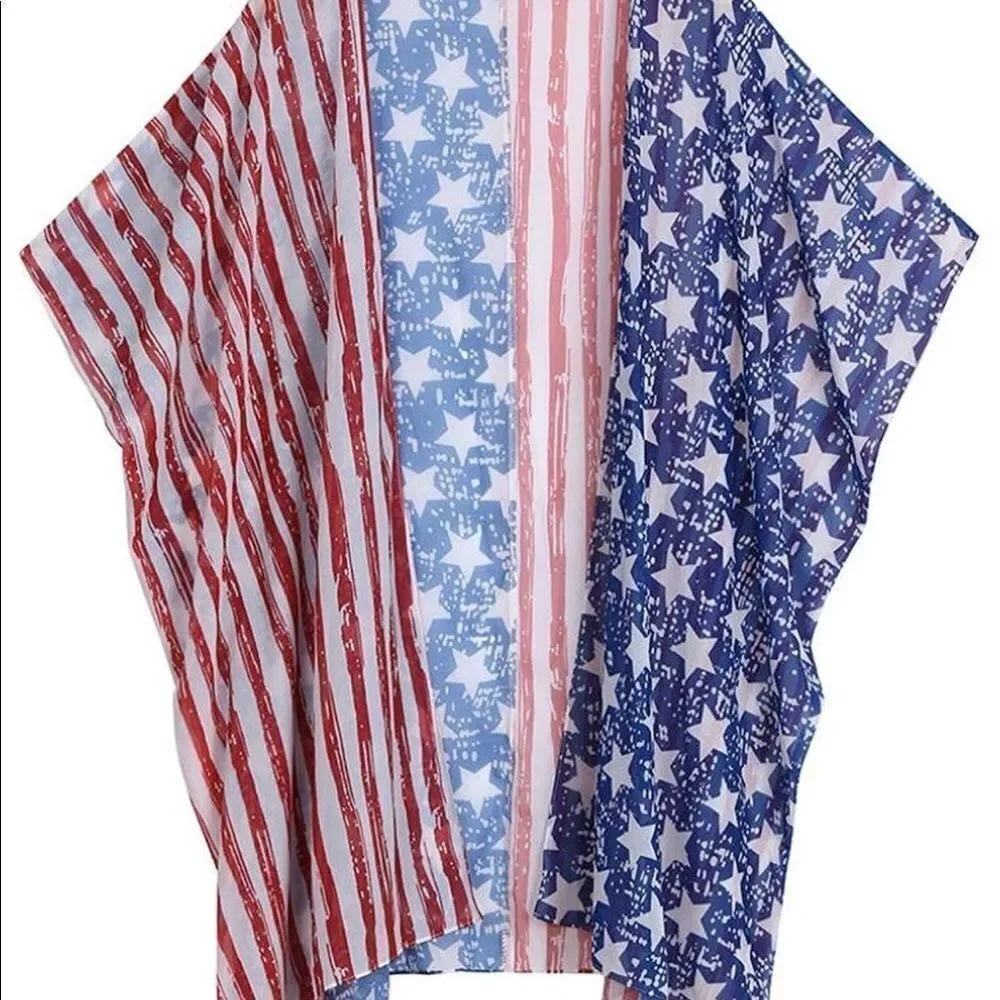 Kimono / shawl / cardigan red white & blue
